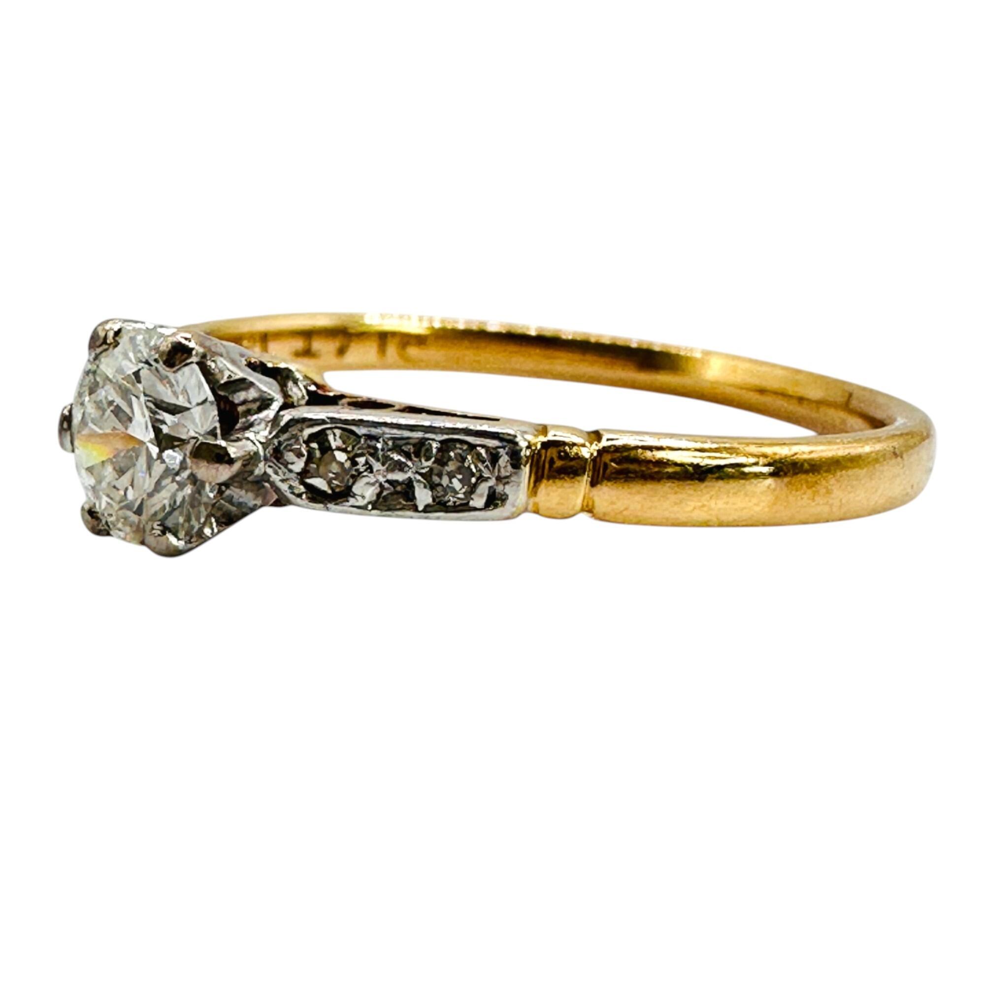 Art Deco 0.45ct Diamond Solitaire Engagement Ring, with diamond shoulders on white background, side view