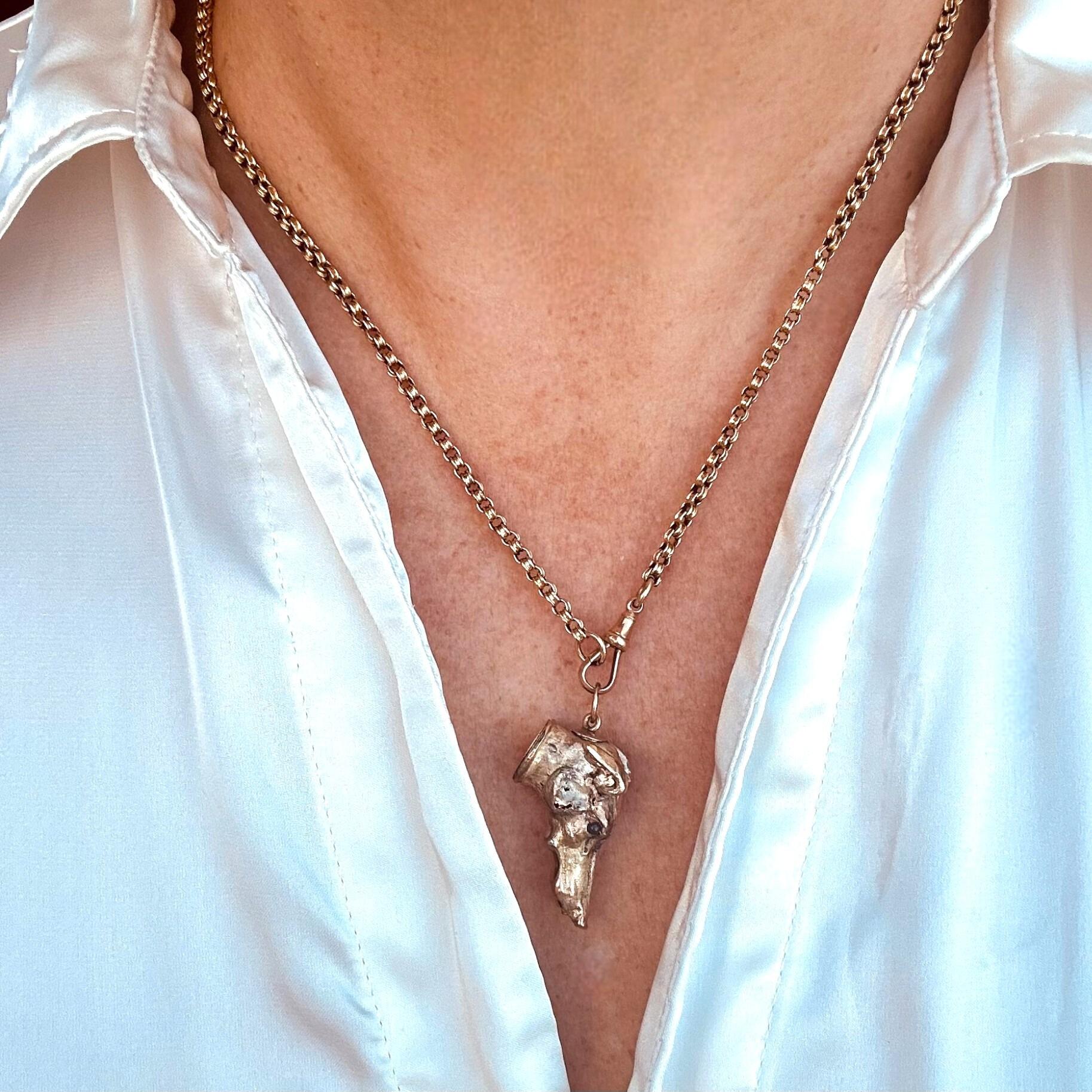 Rare, Antique Gold Greyhound Head Vinaigrette – Georgian Animal Motif, worn on models neck