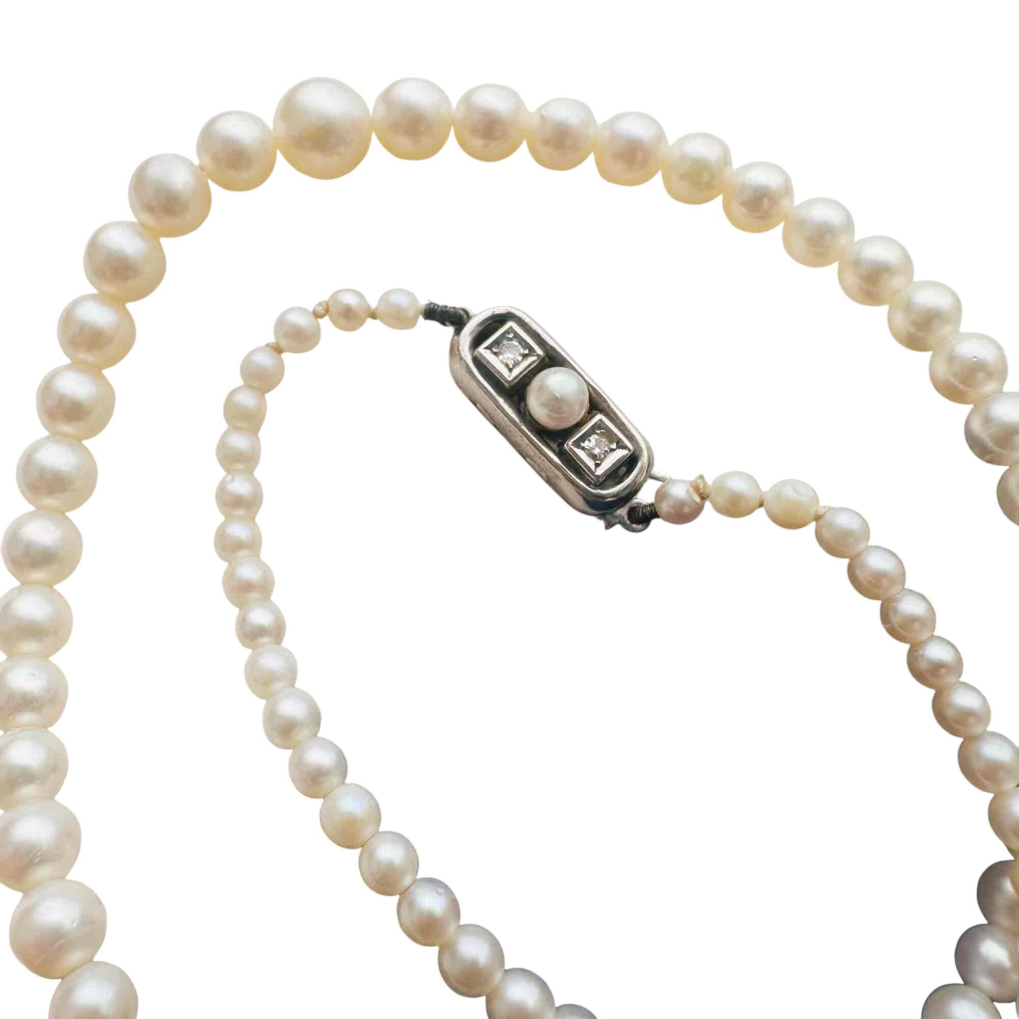 Saltwater Cultured Pearl & 14ct White Gold Diamond Clasp Necklace with white background
