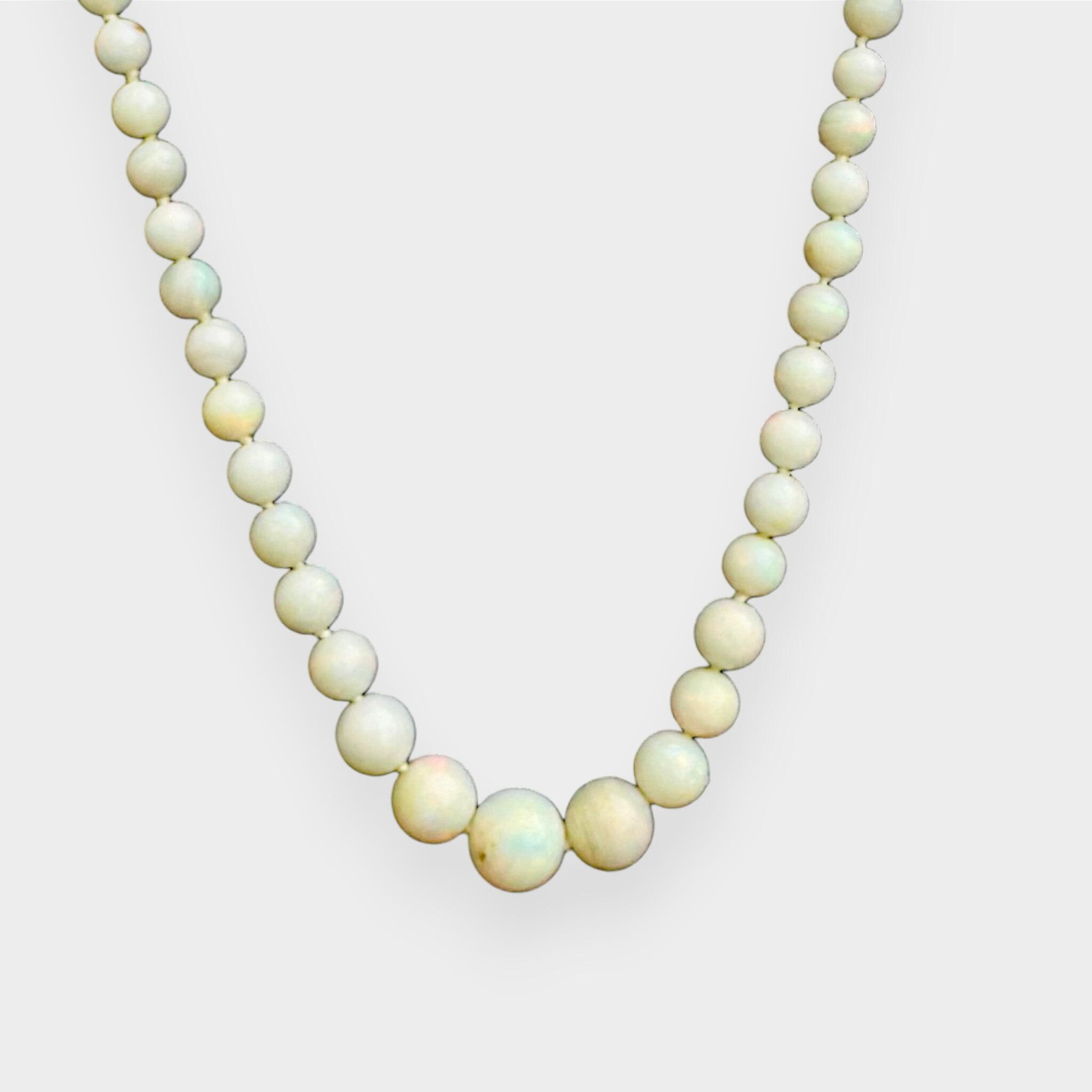 Art Deco Graduated Opal Bead & Gold Bike Chain Necklace with grey background