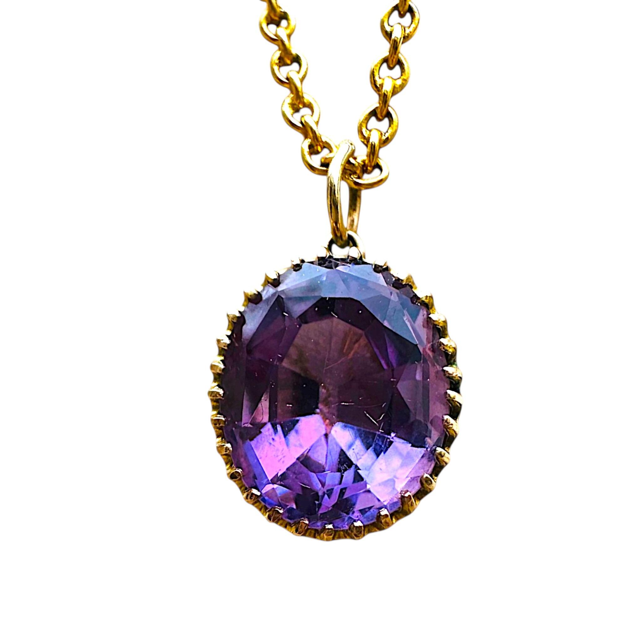 Victorian Gold & Amethyst Oval Pendant with white background