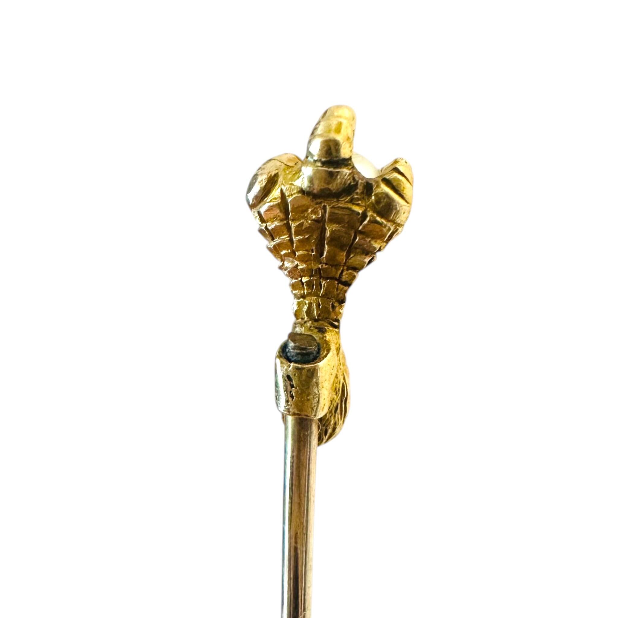 Victorian 18ct Gold Eagle Claw Pearl Stick Pin, Circa 1890