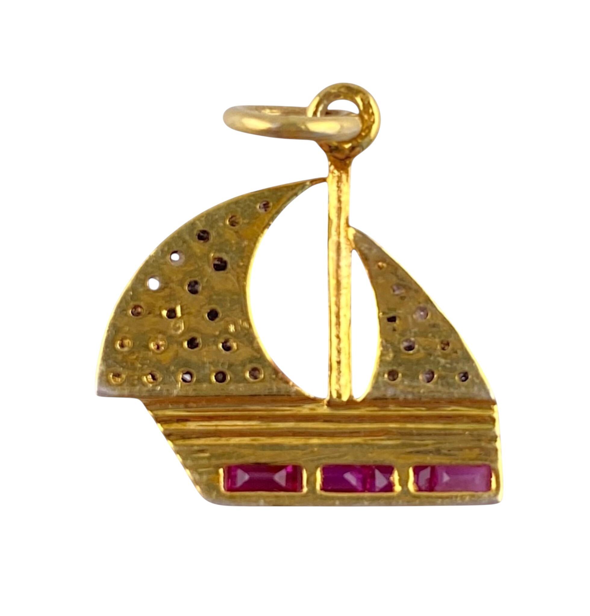 rear view of Vintage Diamond & Red Spinel Yacht Pendant Charm with white background