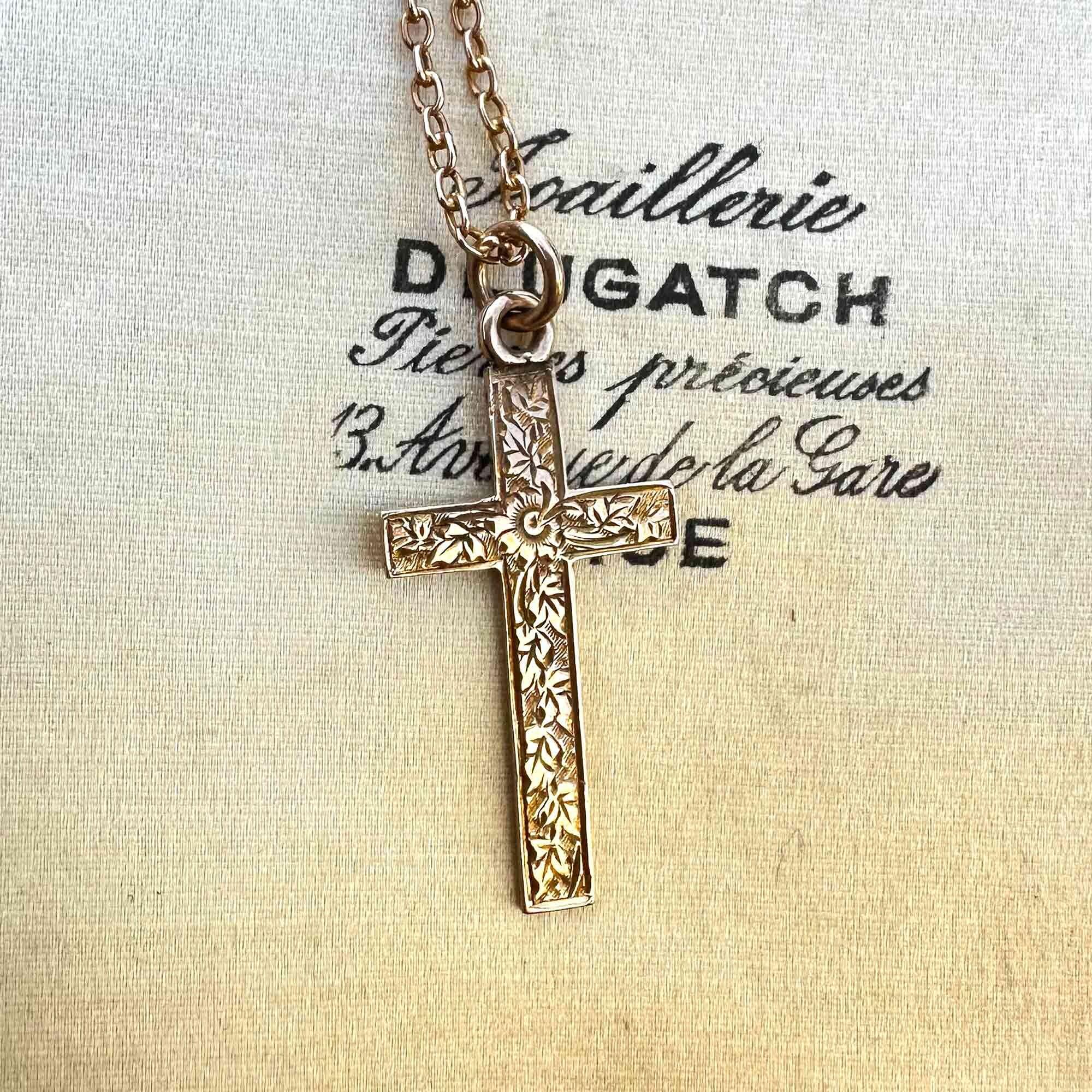 Antique 9k rose gold cross pendant made in Chester by JM