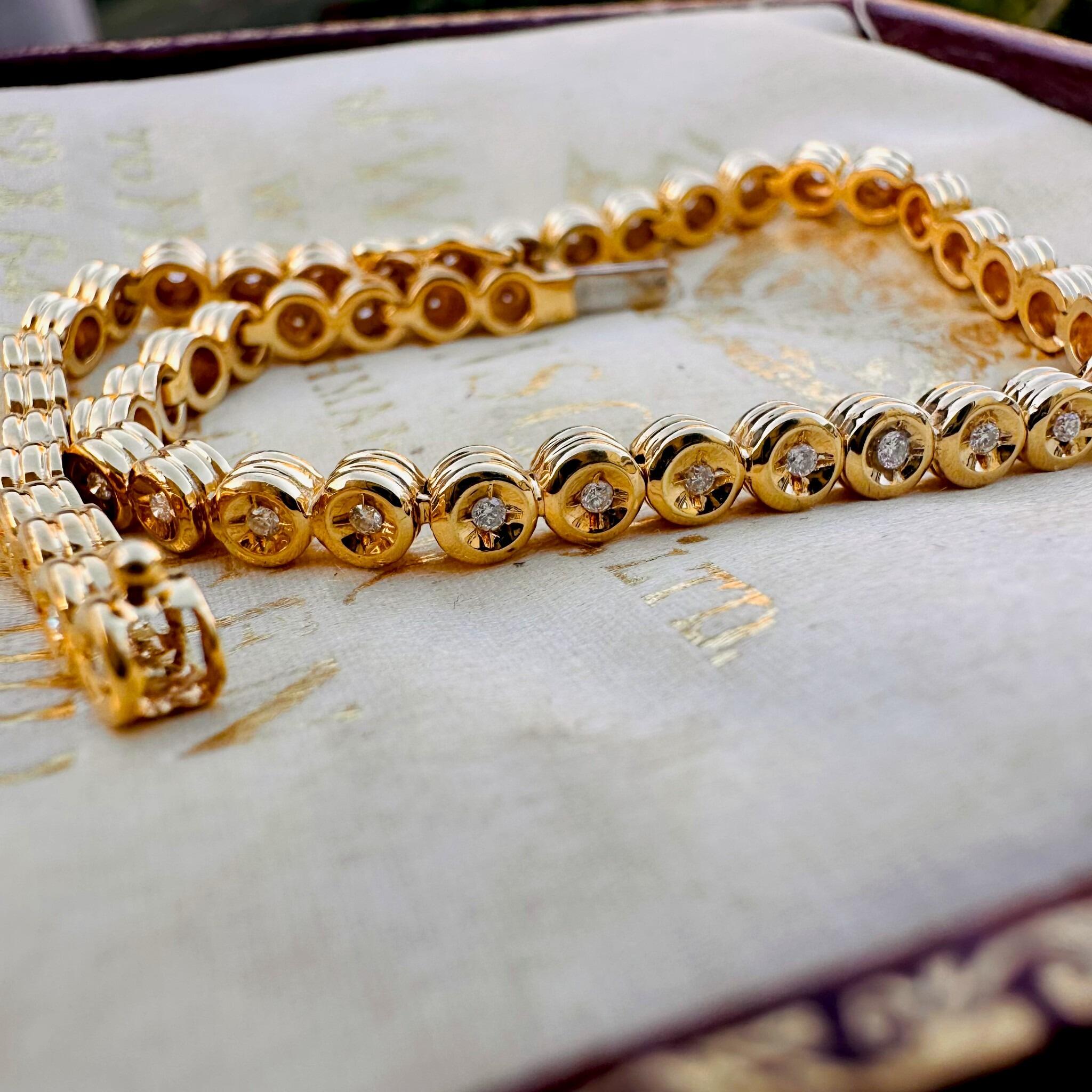 18ct Gold Diamond Line Tennis Bracelet displayed on antique box