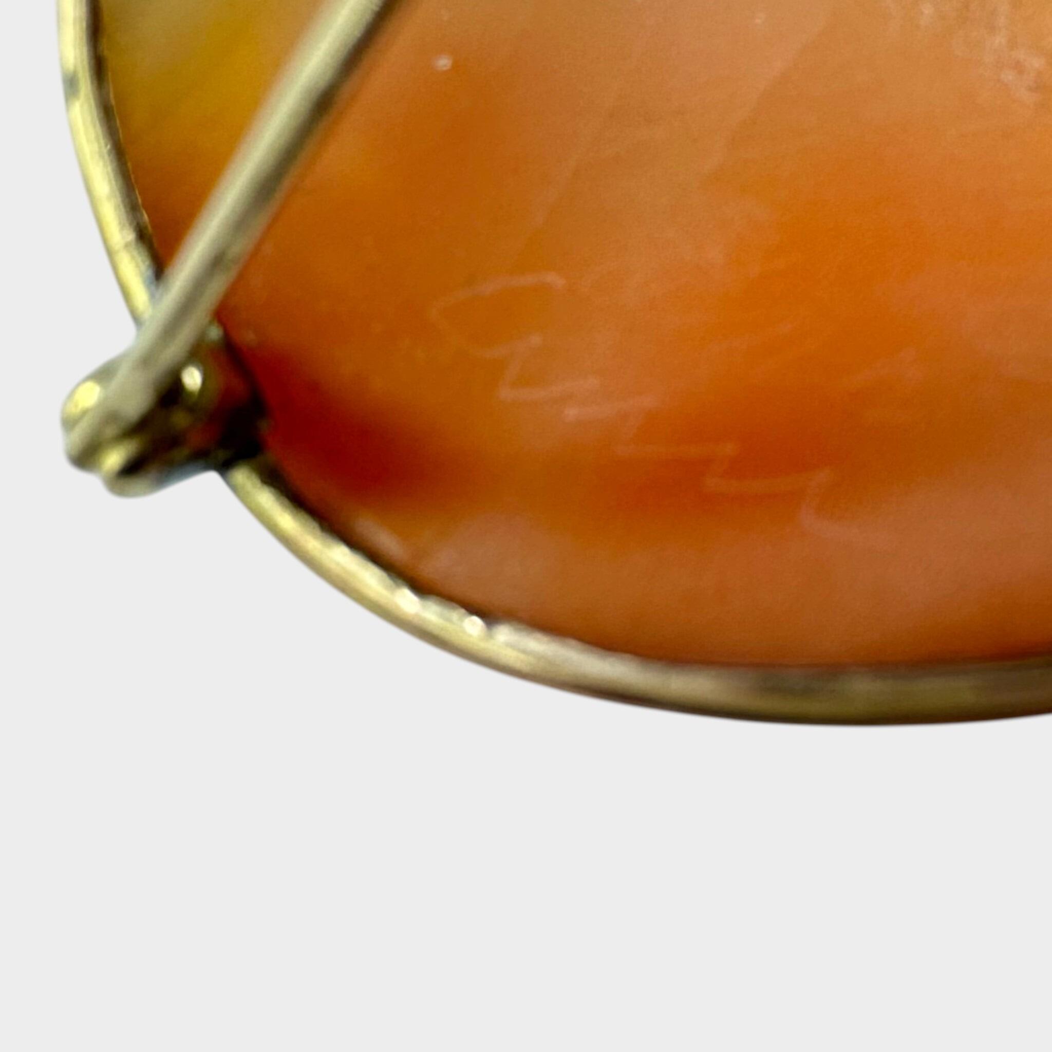 close up of rear view, Antique Cameo Brooch Three Graces – Italian Shell Carving, Signed, Gold Mount with white background