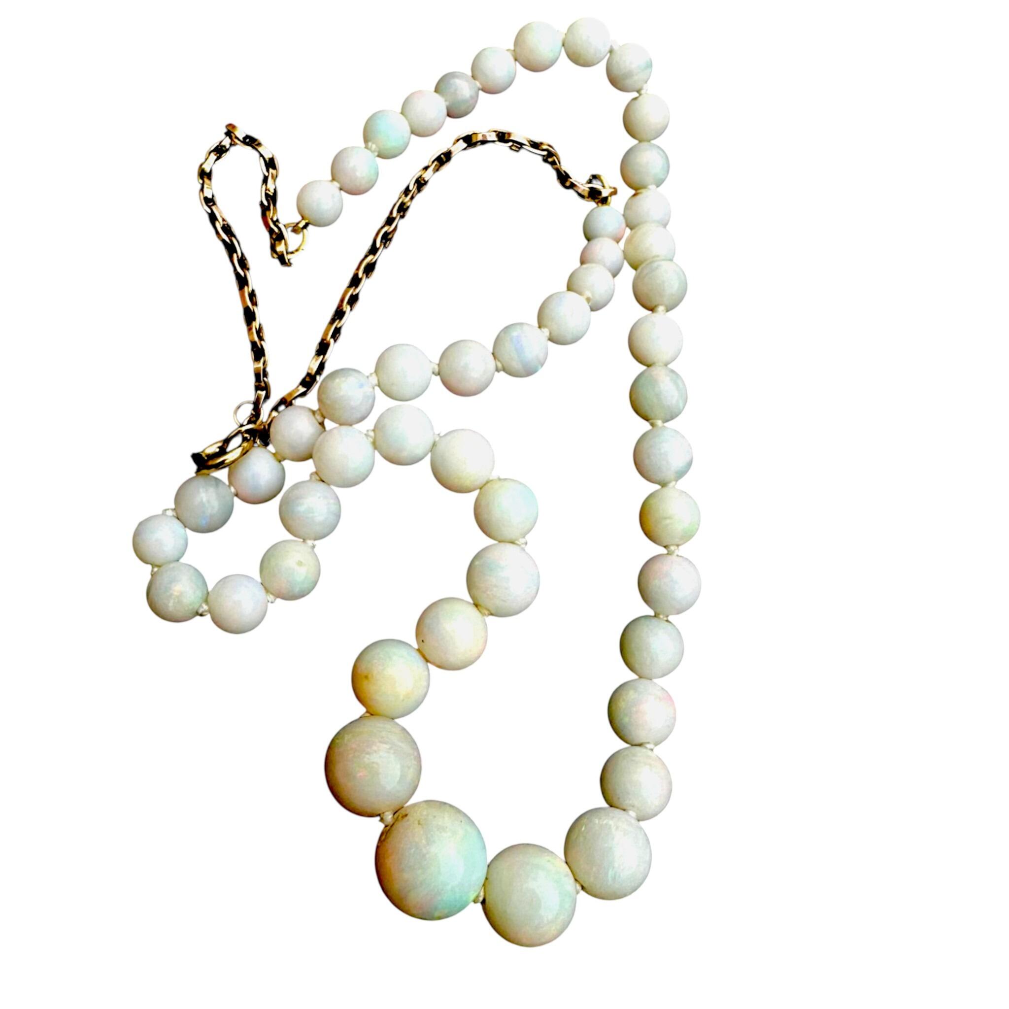 Art Deco Graduated Opal Bead & Gold Bike Chain Necklace with white background