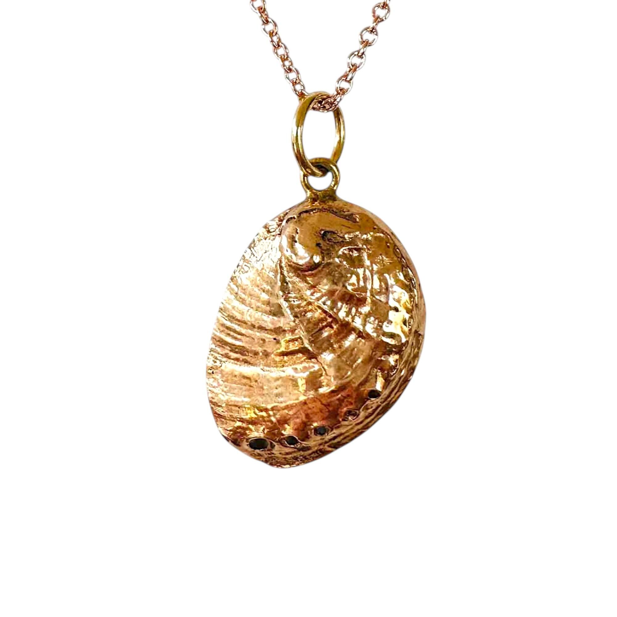 Vintage 9ct Rose Gold Ormer Shell Pendant | Double Sided Sea Snail Charm with white background