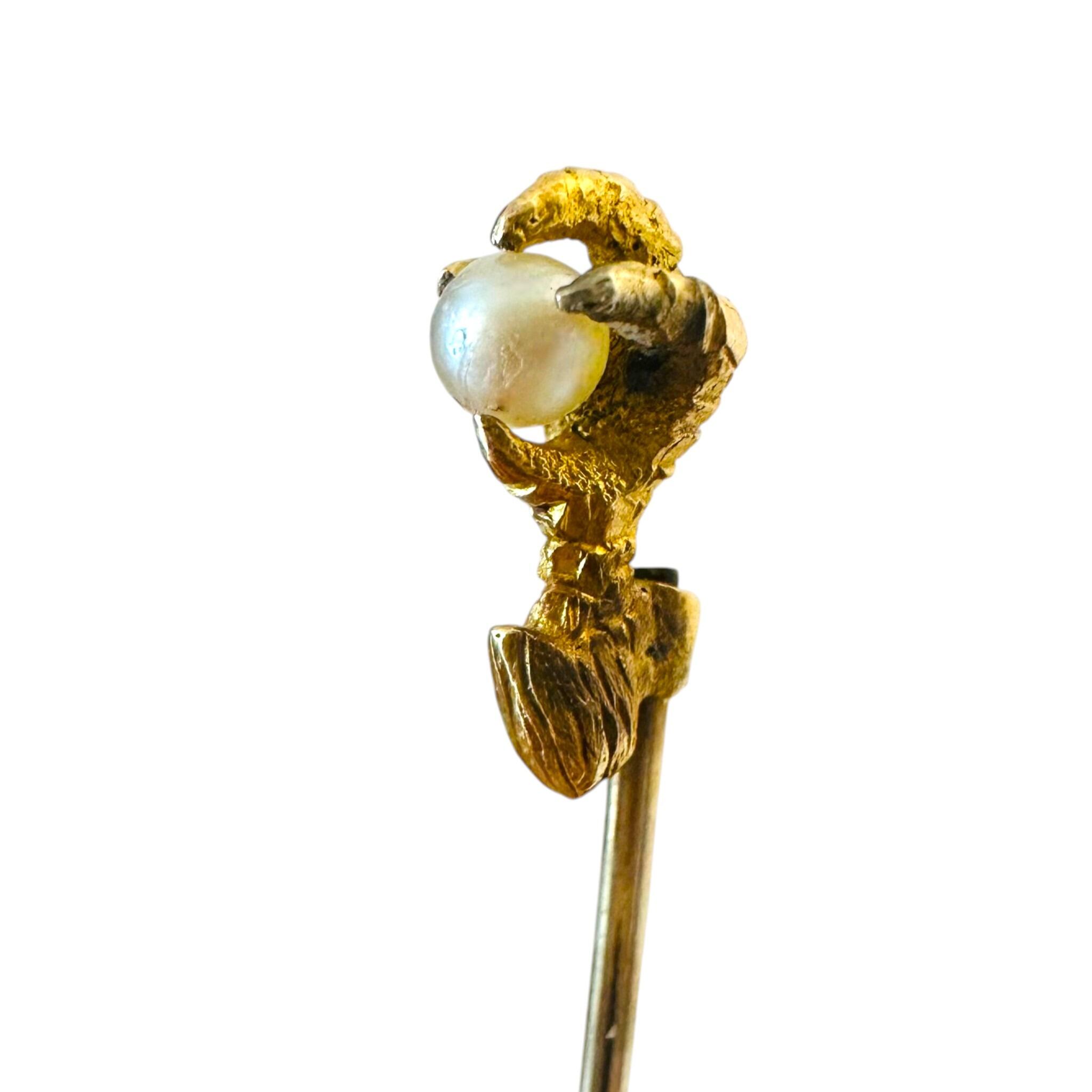 Victorian 18ct Gold Eagle Claw Pearl Stick Pin, Circa 1890