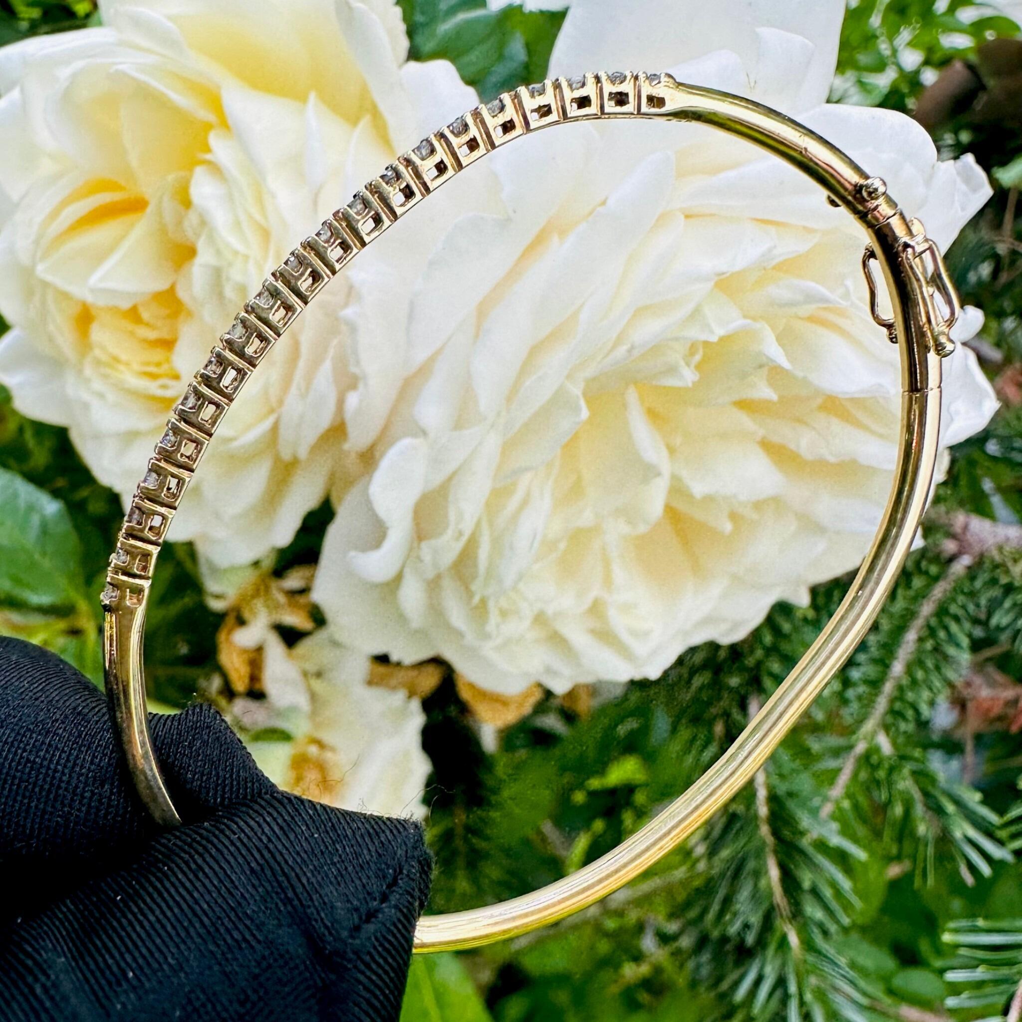 Vintage Gold & Diamond Tennis Style Bangle with garden background