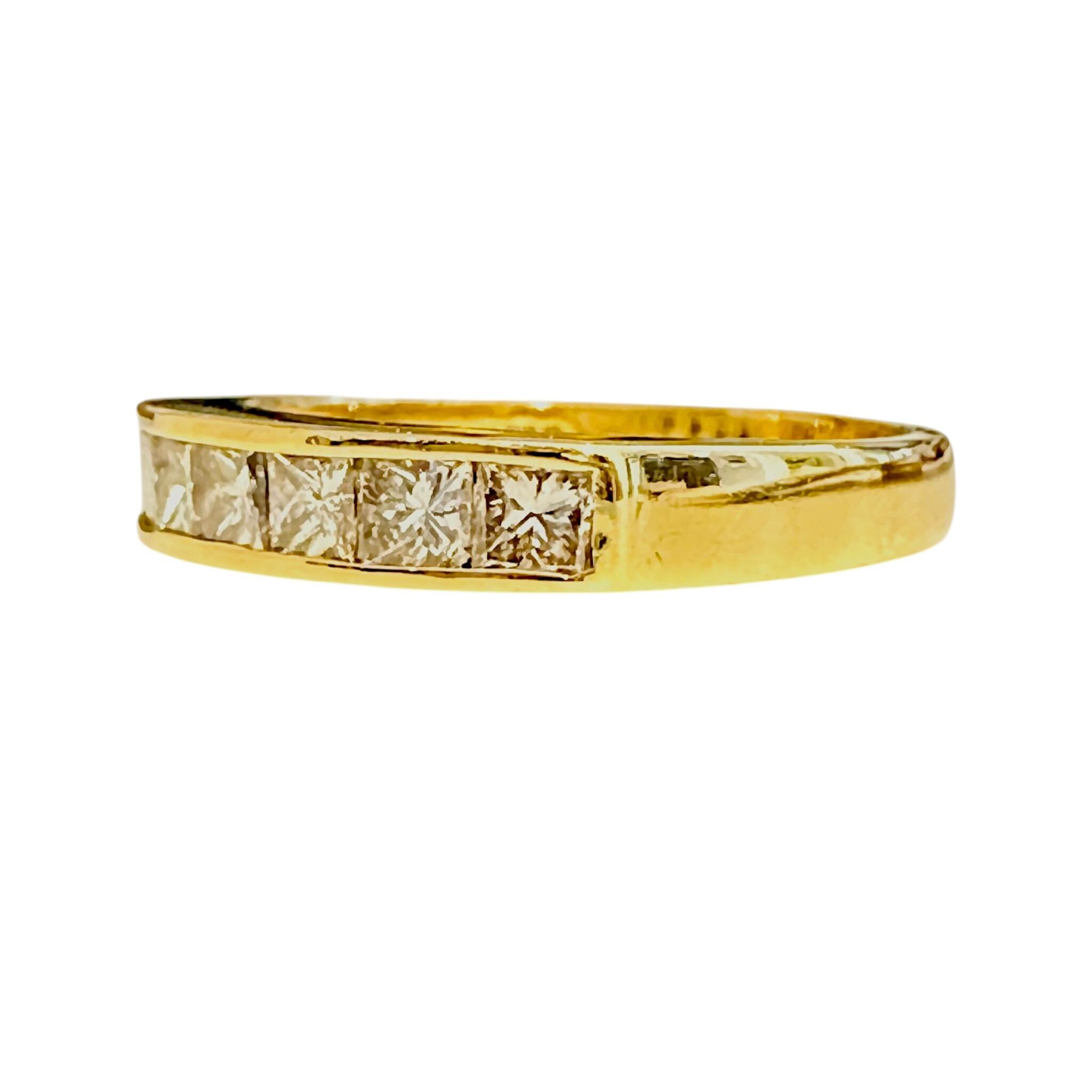 front & side profile of 18k Yellow Gold Princess Cut Diamond Half Eternity Ring with white background