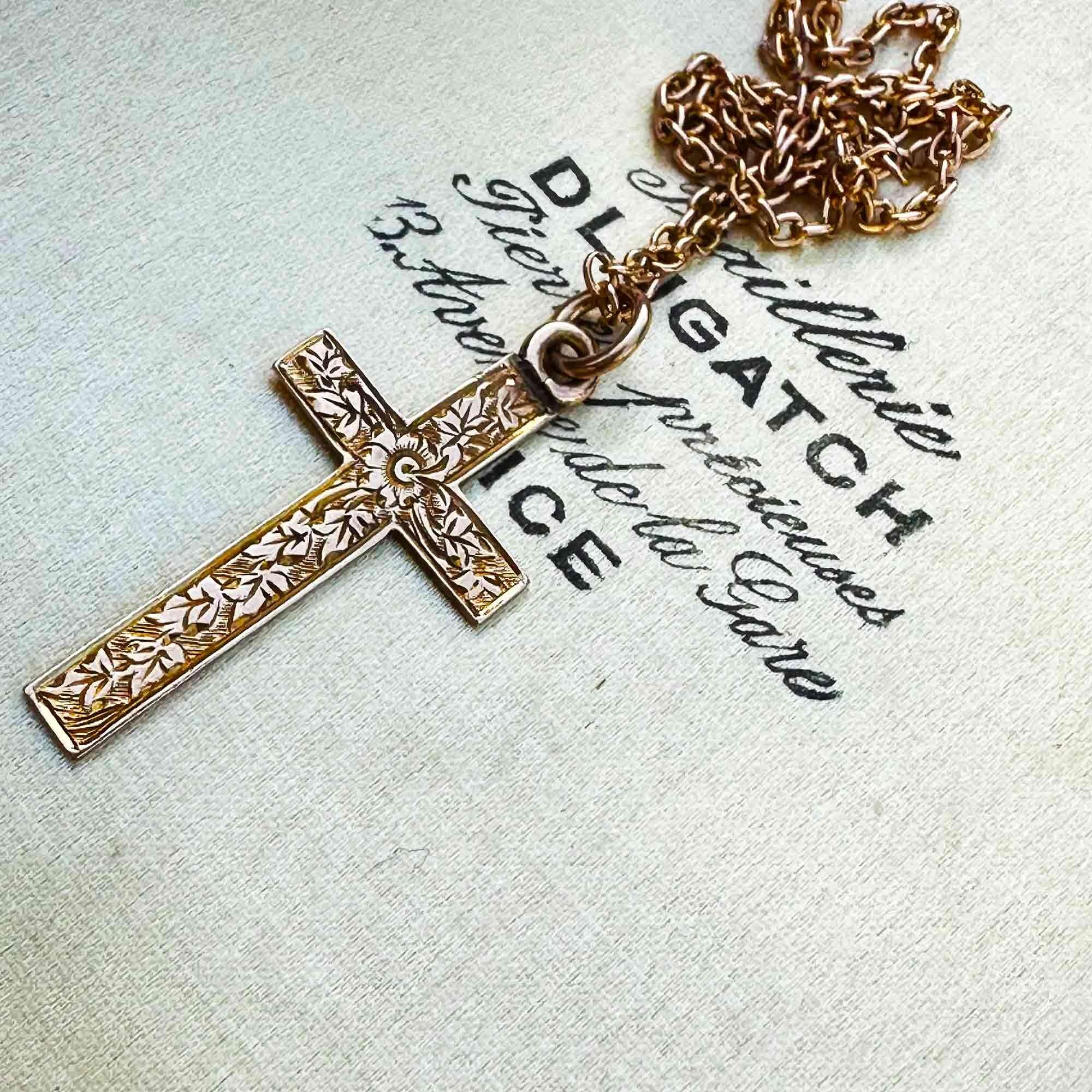 Antique 9k rose gold cross pendant made in Chester by JM