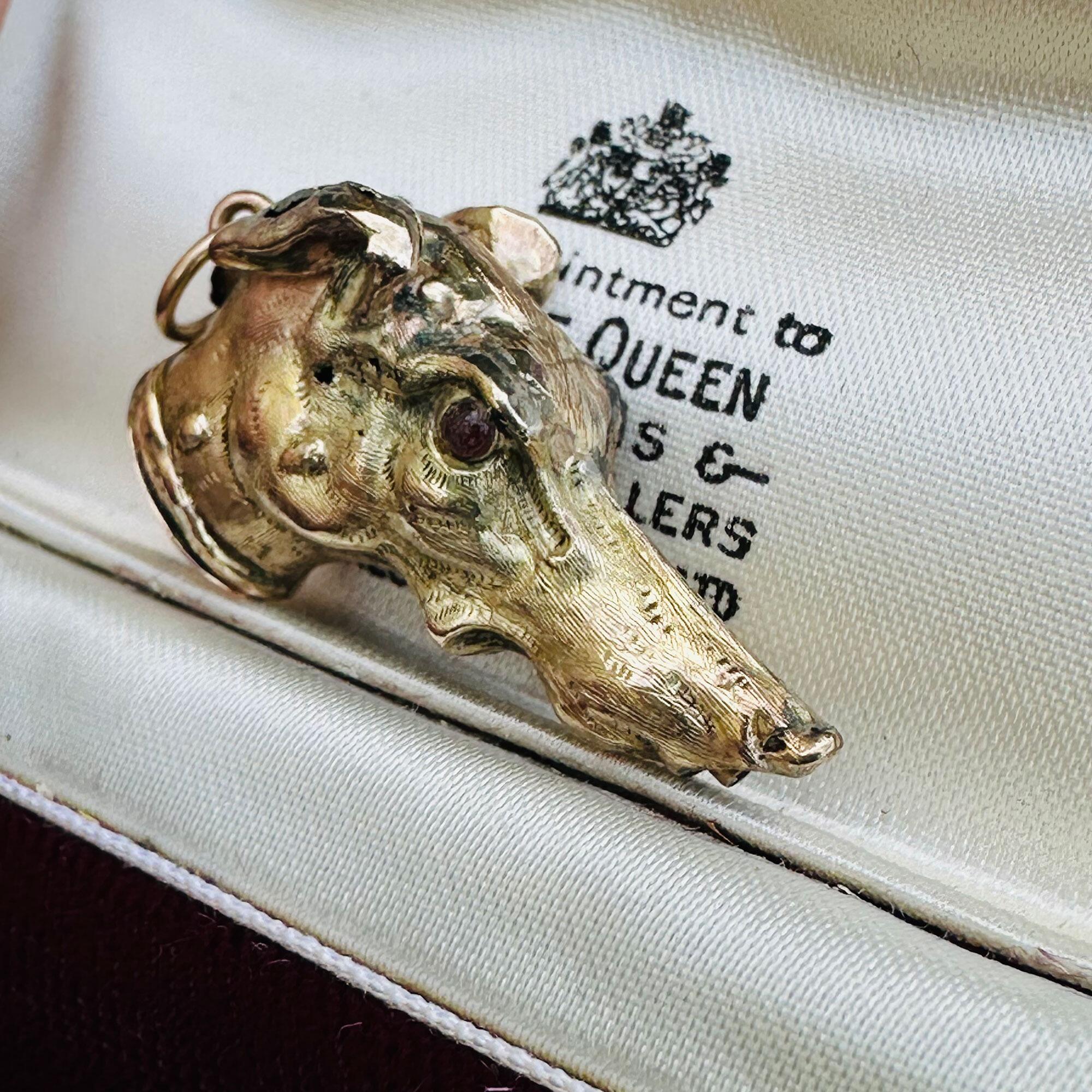 Rare, Antique Gold Greyhound Head Vinaigrette – Georgian Animal Motif in antique box