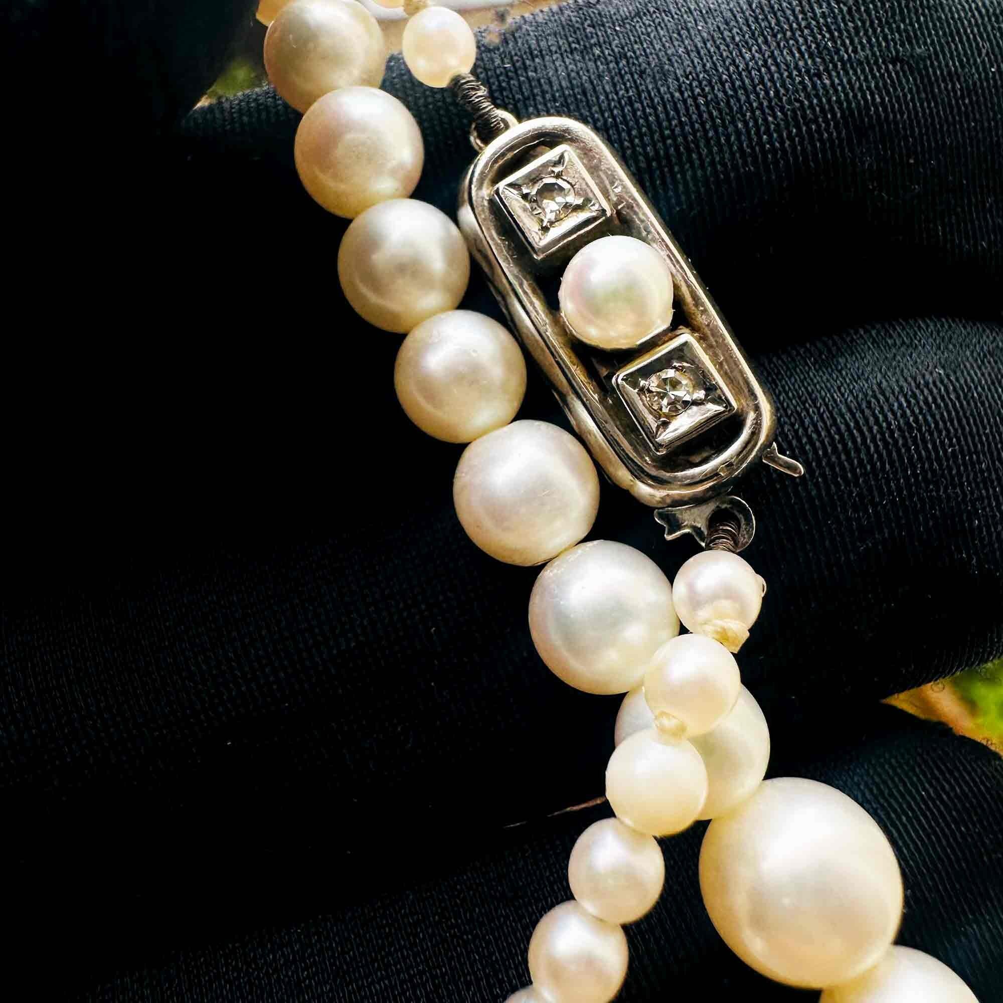 close up of Saltwater Cultured Pearl & 14ct White Gold Diamond Clasp Necklace