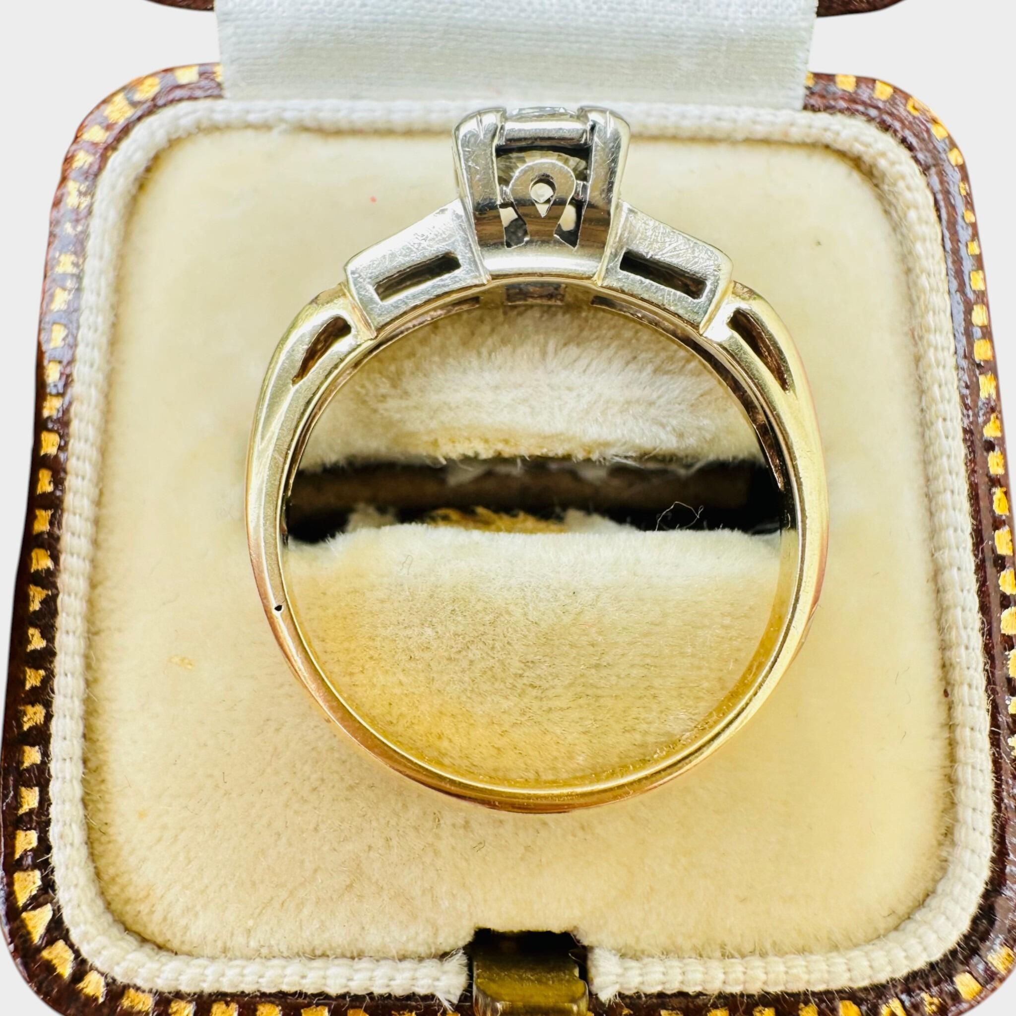 flat view of18ct Gold & Platinum Diamond Solitaire 0.55ct Ring displayed in antique box