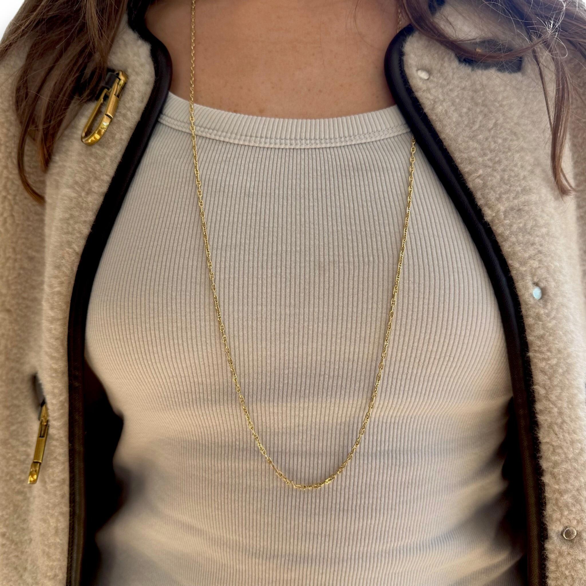Gold Mariner Anchor Link Chain Necklace worn on models neck