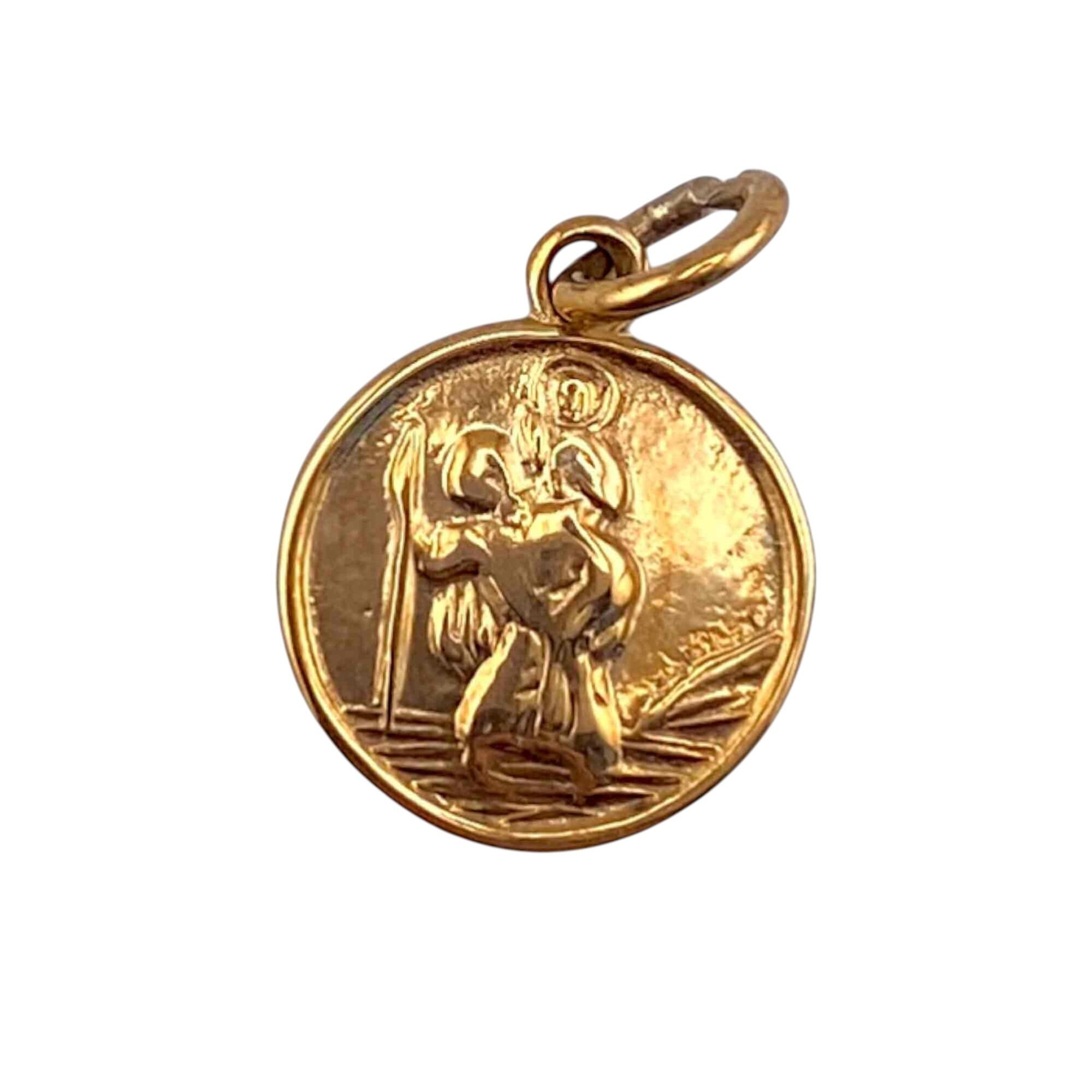 front view of Vintage Gold St Christopher Pendant, white backgrouond