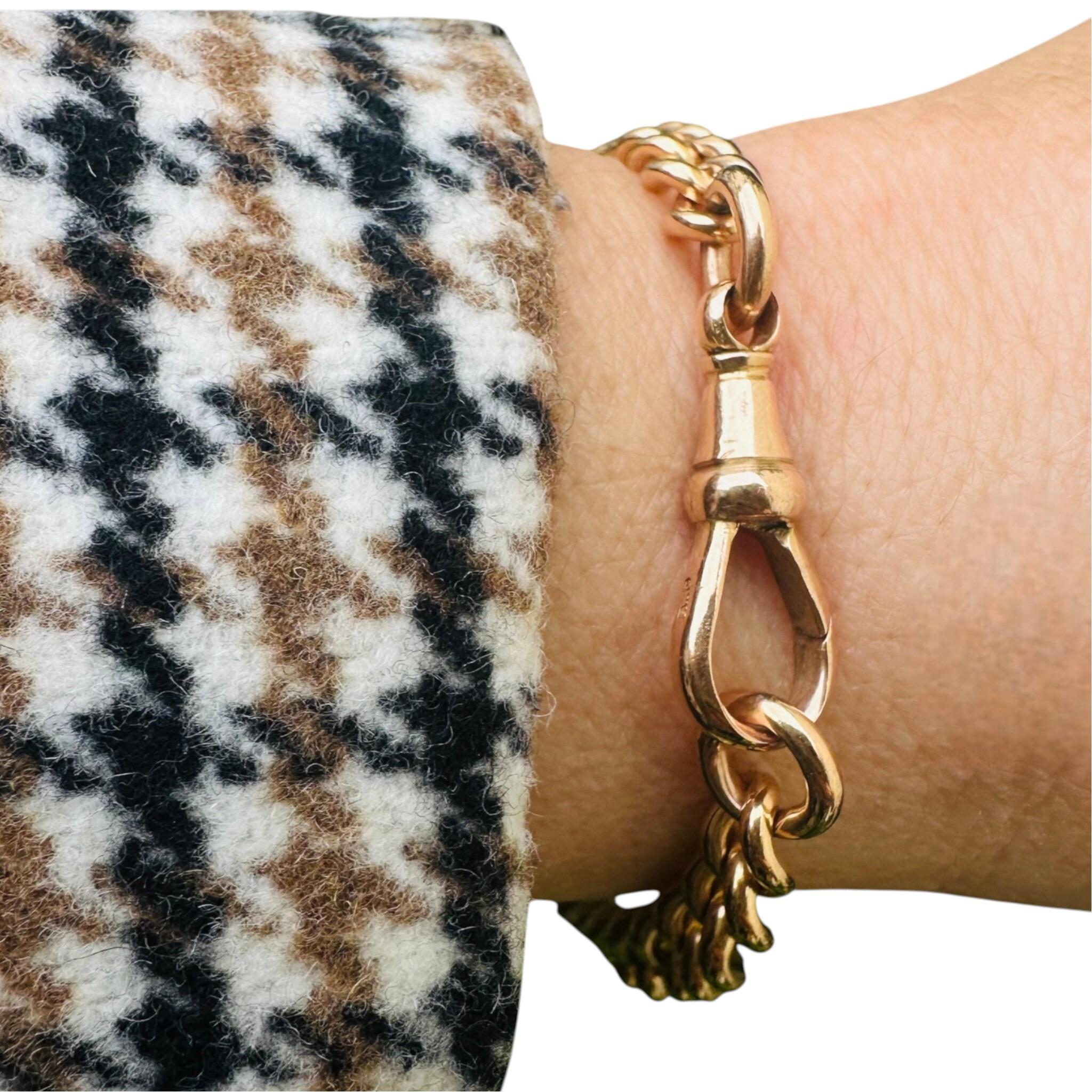 Antique Solid Rose Gold Albert Chain Bracelet & Dog Clip Clasp worn on models wrist with white background