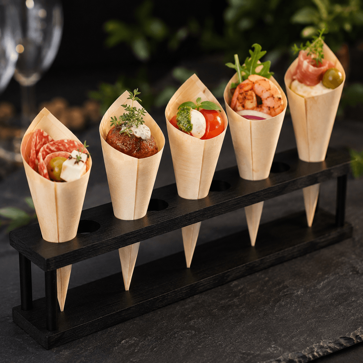 Small 140mm Wooden Canapé Cones