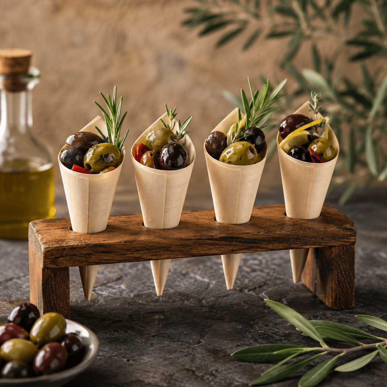 Mini 125mm Wooden Canapé Cones (1)