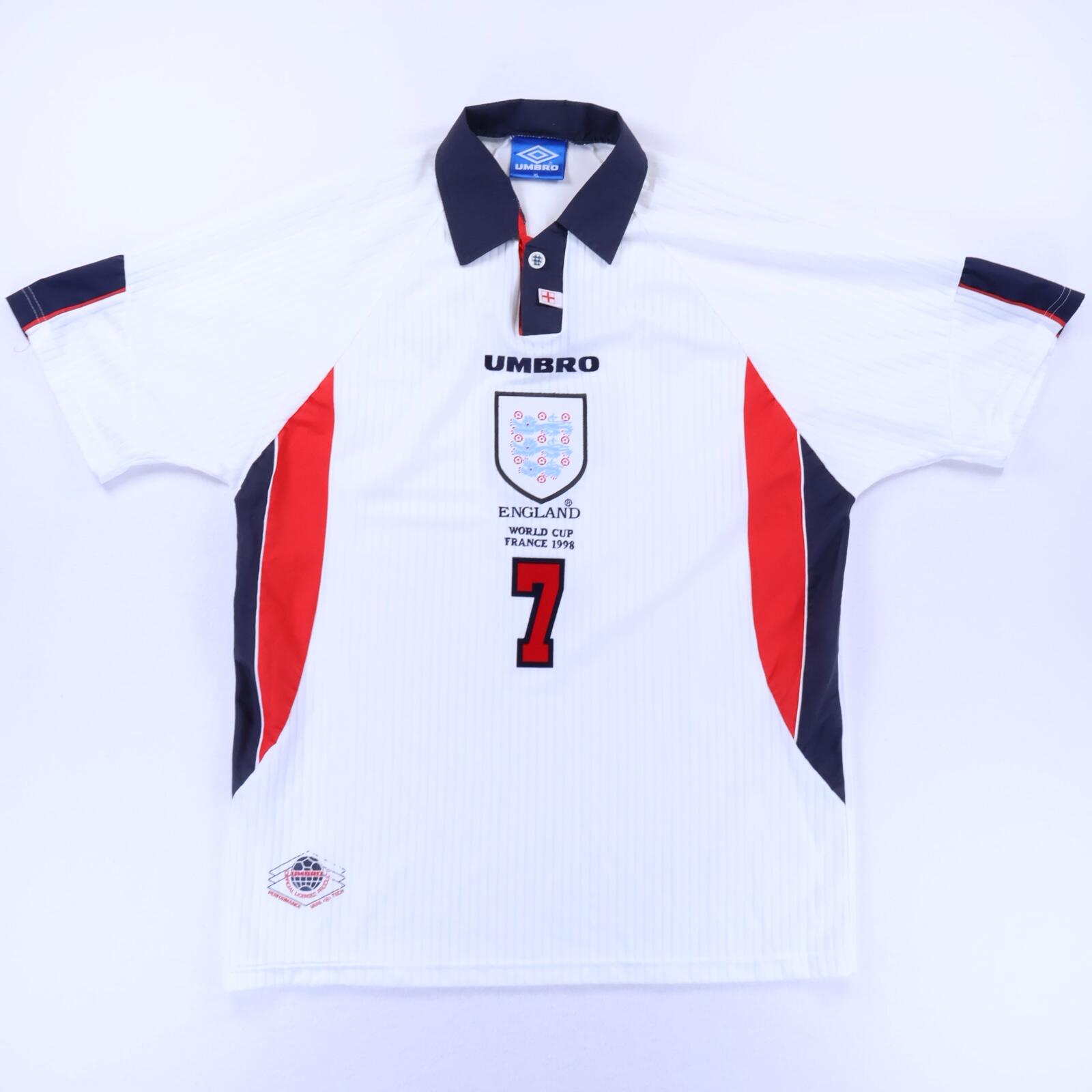England Beckham #7 1997/99 Fifa World Cup Home Shirt - XL- BACK