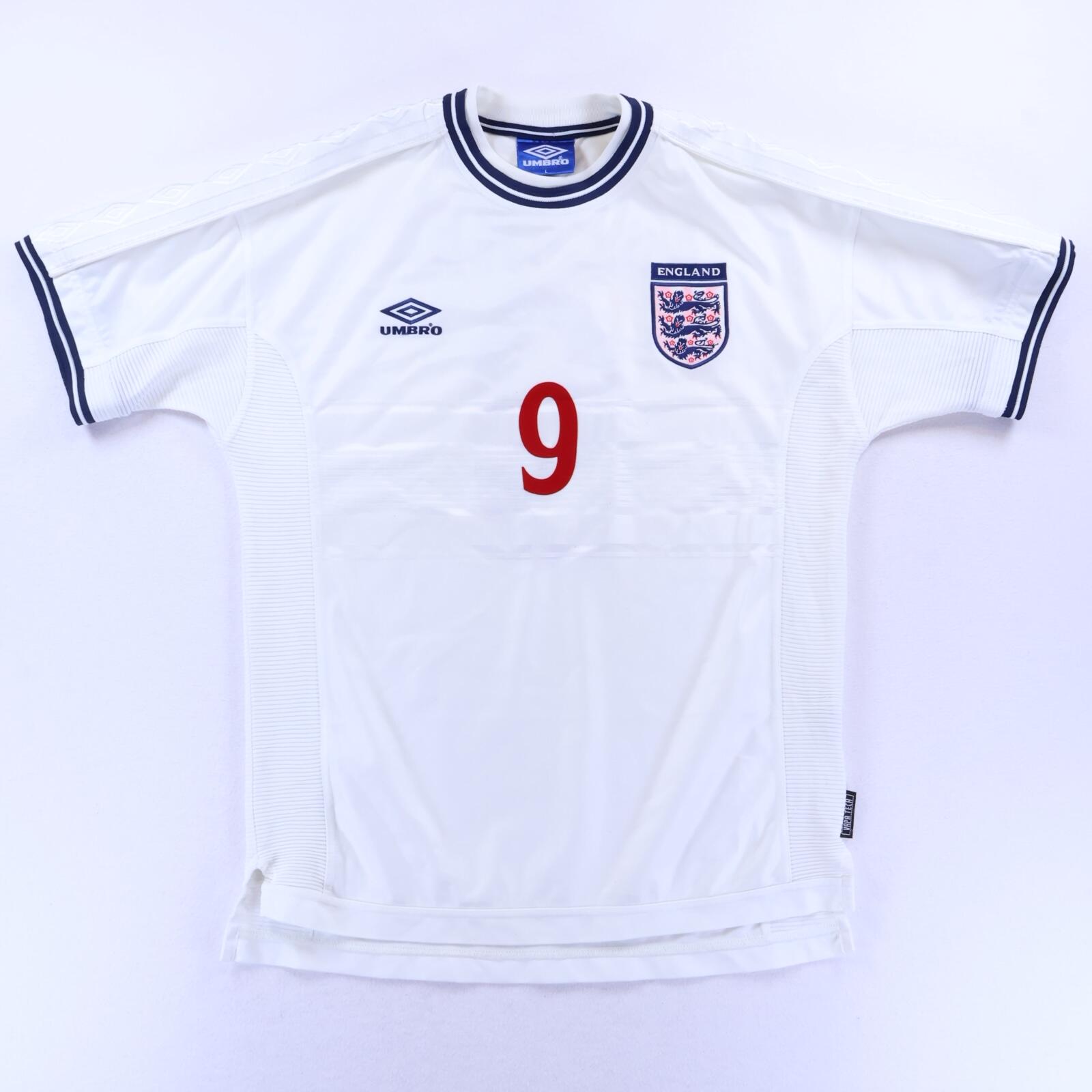 England Shearer #6 1999/01 Home Shirt - L- BACK