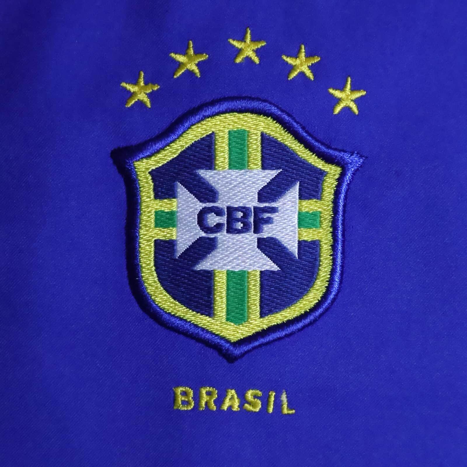 Brazil football team crest on a blue shirt