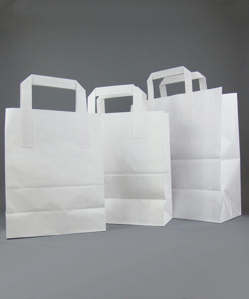 500 White Small SOS Takeaway Kraft Paper Carrier Bag with Flat Handle Cheapest 