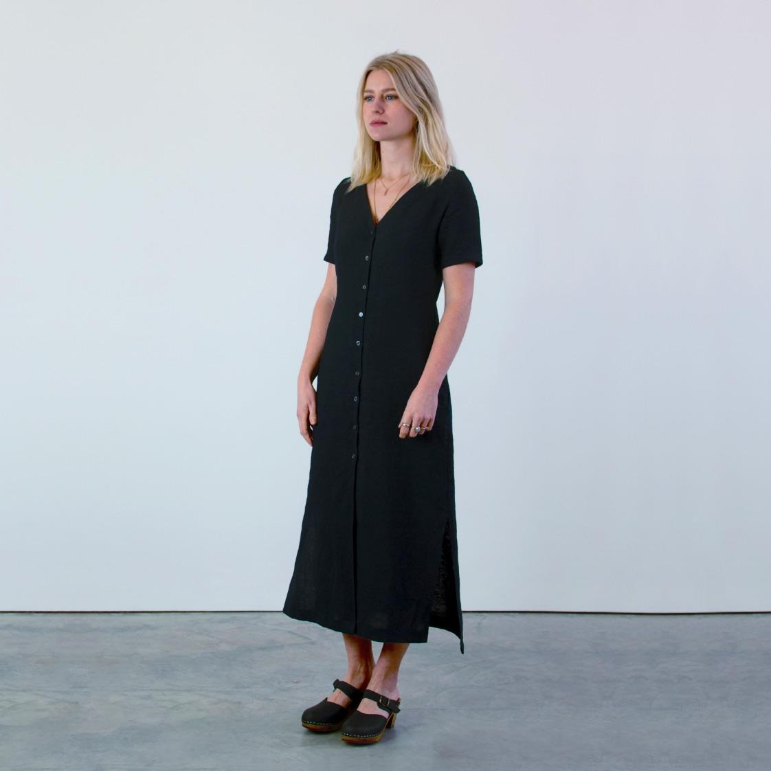 black midi linen dress