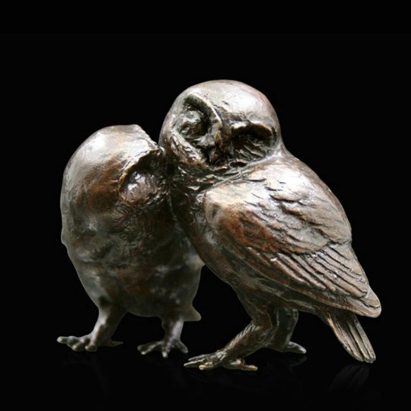 Pair of Little Owls (949) in bronze by Michael Simpson