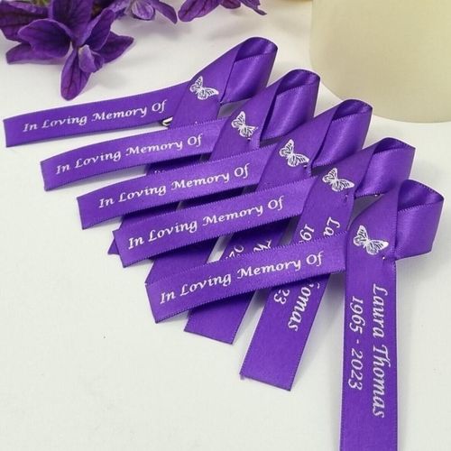 Butterfly Memorial Ribbon, Purple Funeral ribbons, Funeral favours