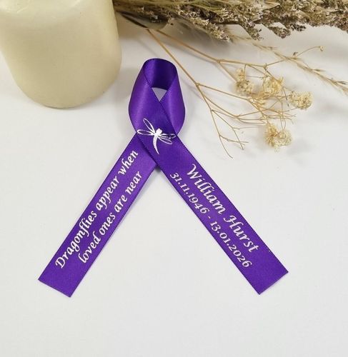 Dragonflies appear when loved ones are near funeral memorial ribbon