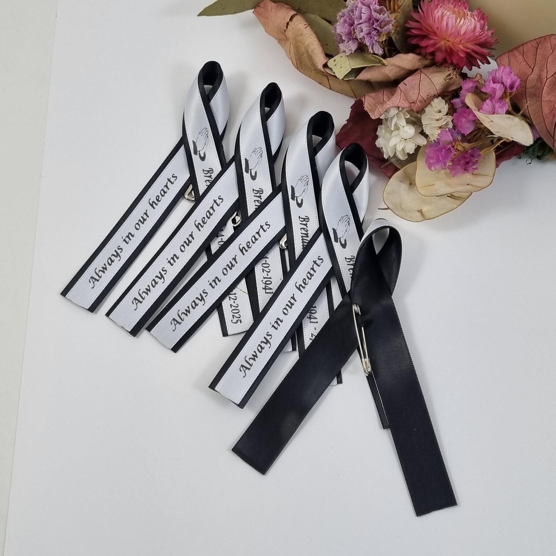 black and white funeral ribbons