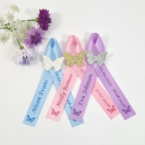 butterfly funeral ribbon favours