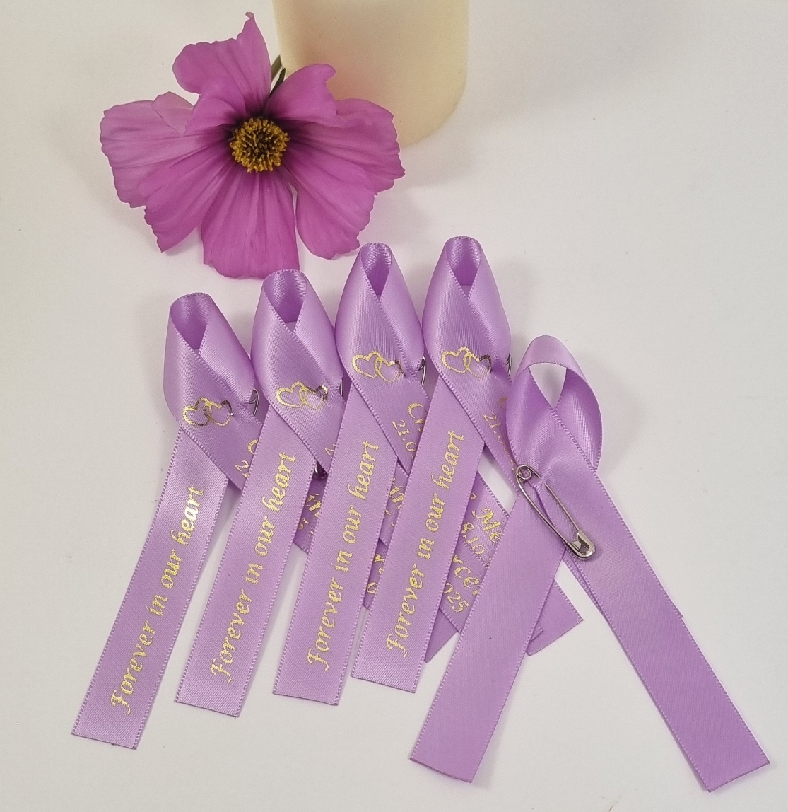 Lilac memorial ribbon funeral favour
