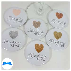 Personalised hen party badges with real sparkly glitter