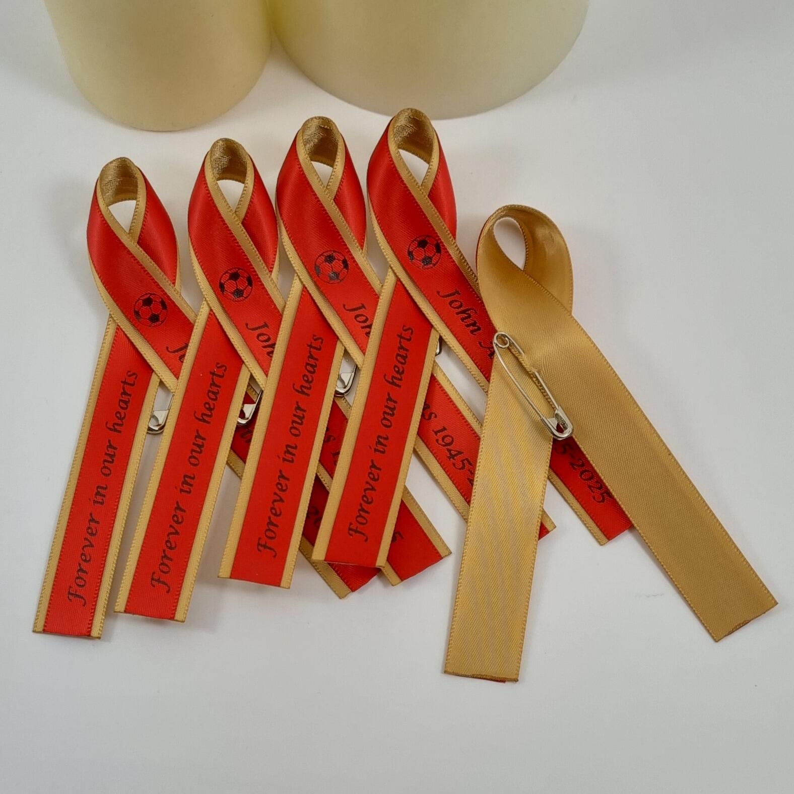gold and red funeral ribbons