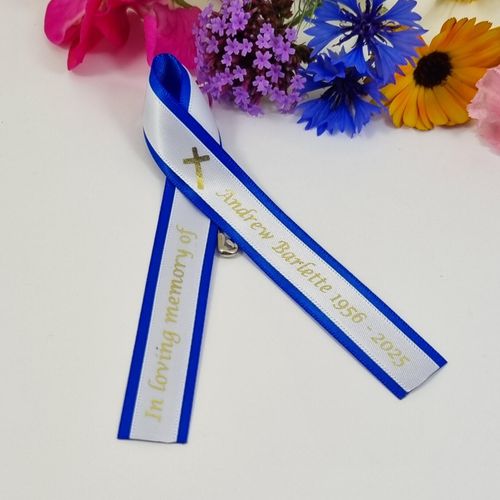 Memorial Ribbon Blue and white football team