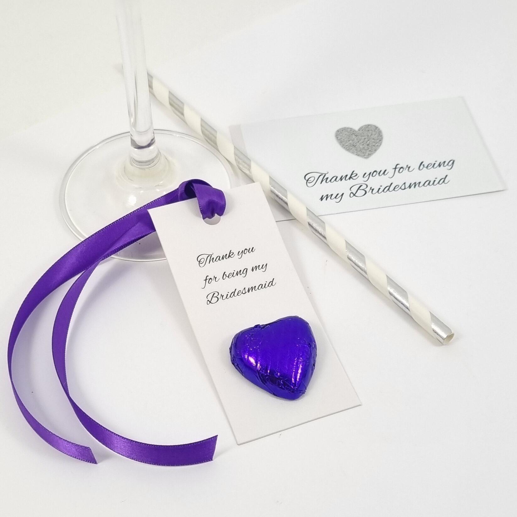 Purple Thank you for being my bridesmaid tags and labels for your own bottles