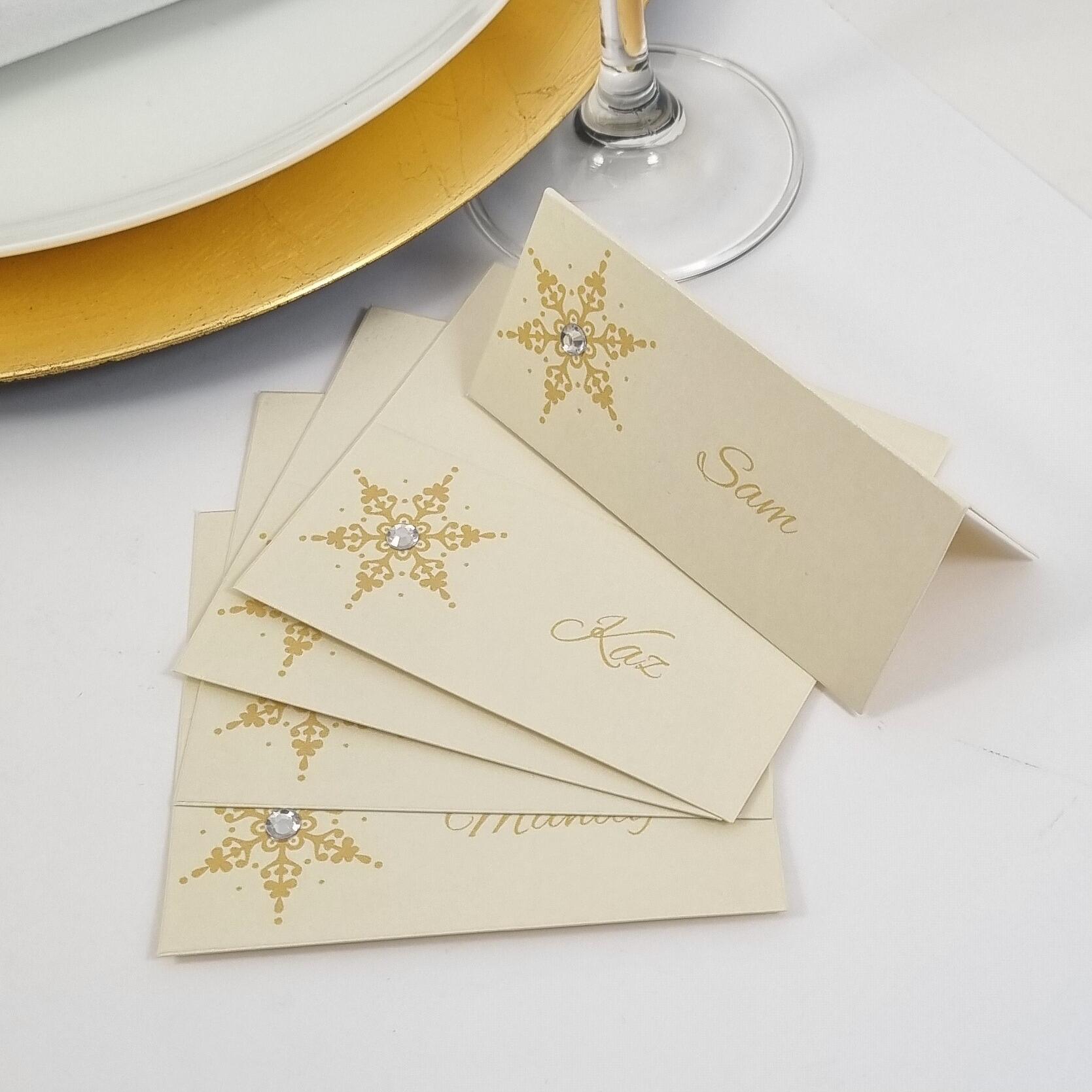 golden snowflake on ivory pearl card