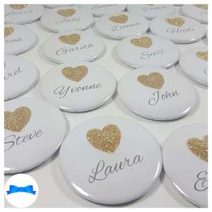 Gold glitter heart name badges