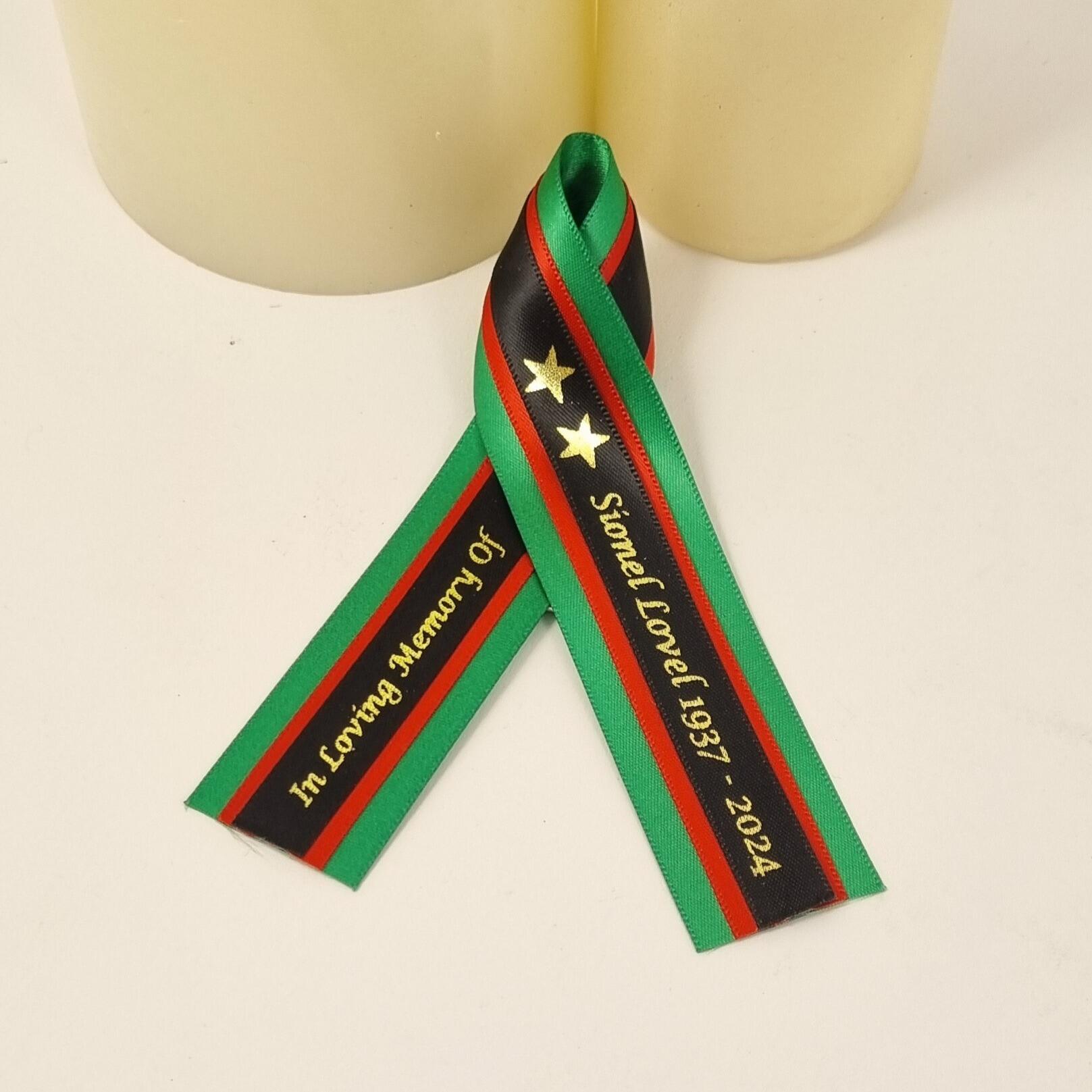 St Kitts and Nevis funeral memorial ribbons. Caribbean