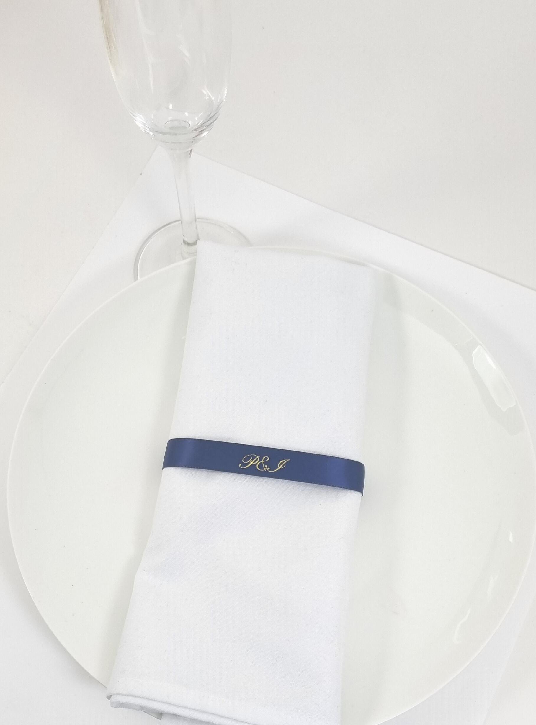 15mm napkin ribbon navy blue and gold