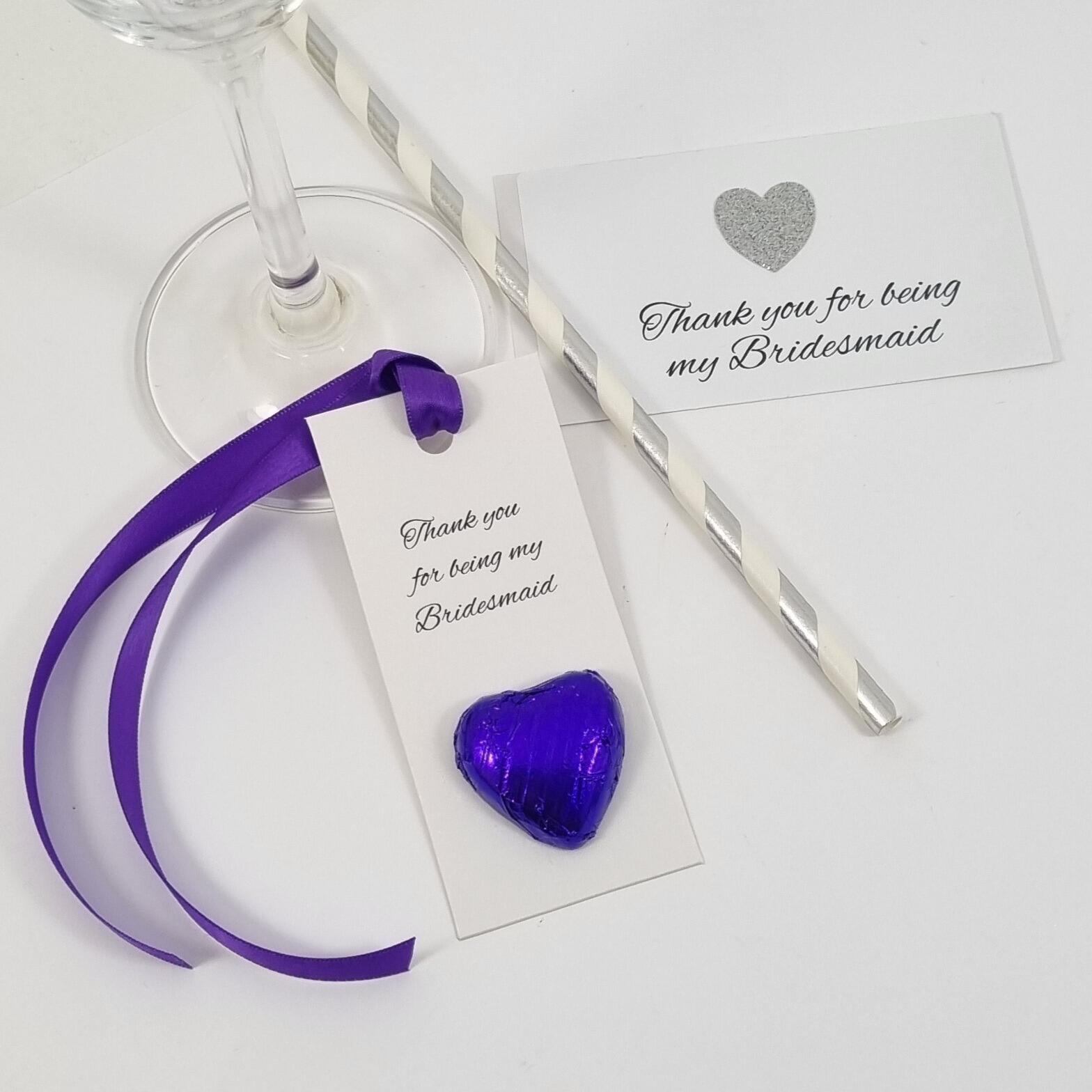 Purple Thank you for being my bridesmaid tags and labels for your own bottles