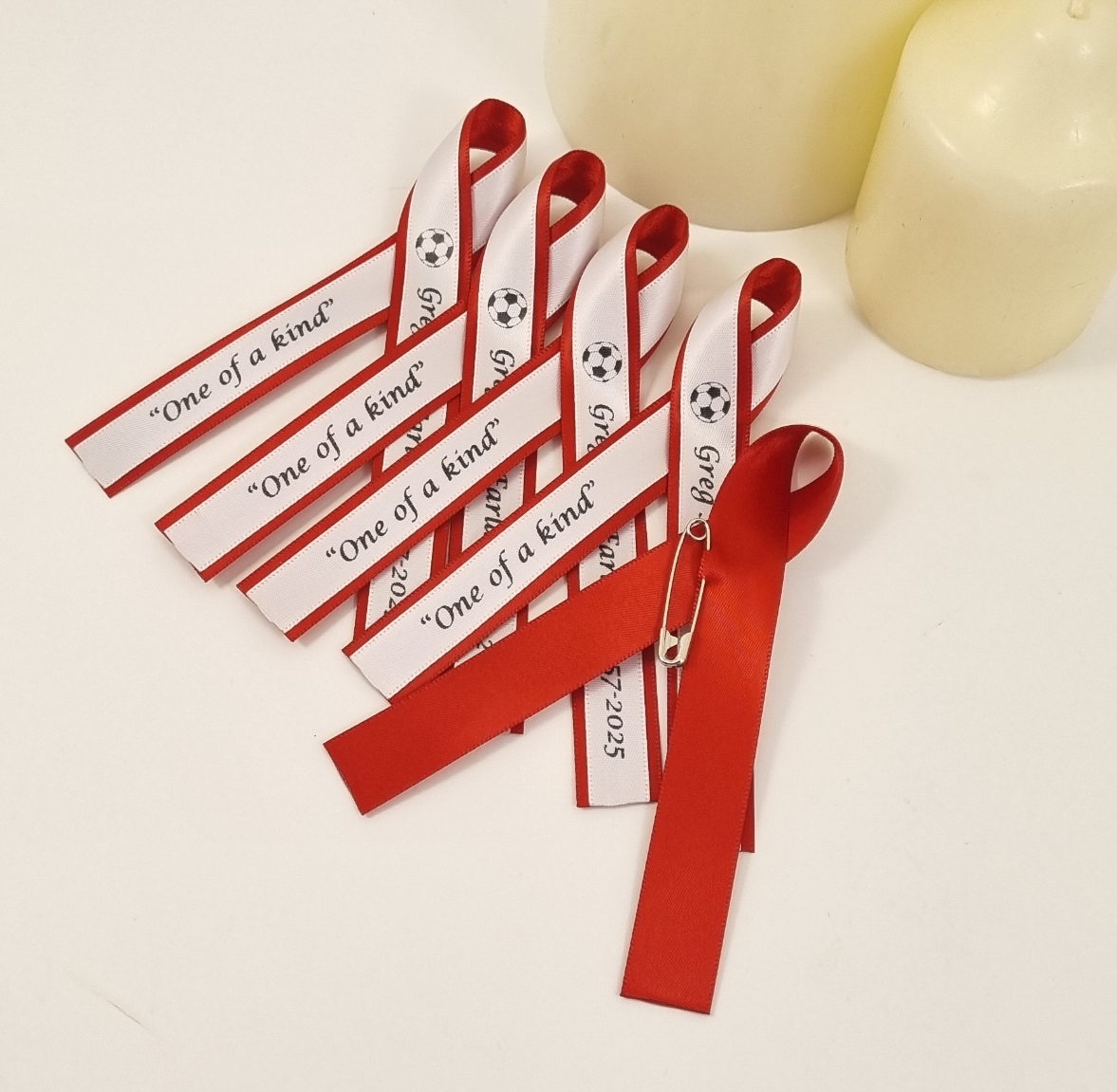 red white and black Scottish football team funeral ribbons