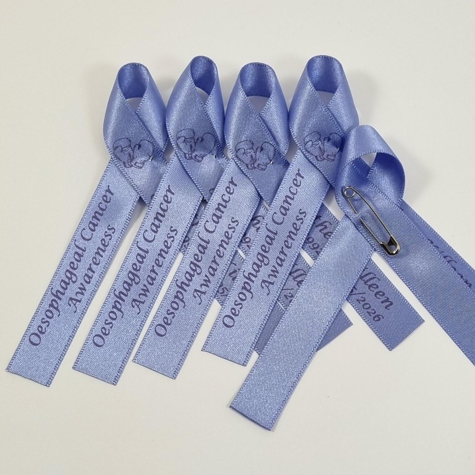 Periwinkle ribbon colour Oesophageal Cancer Awareness Ribbon. Mystic mauve ribbon colour