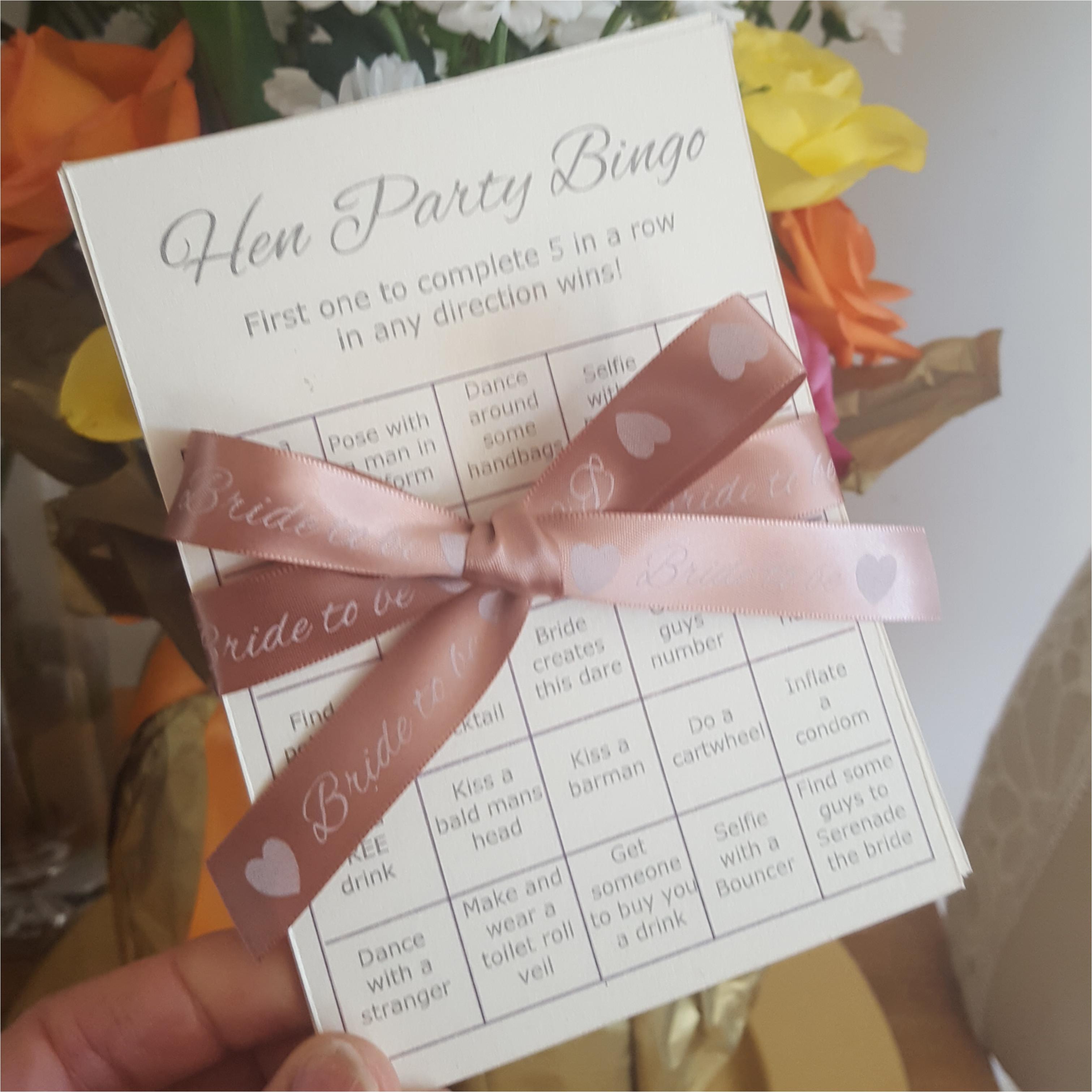 Hen Party Bingo Dare Game Cards Fun Rose Gold Hen Do Games Hen Night 