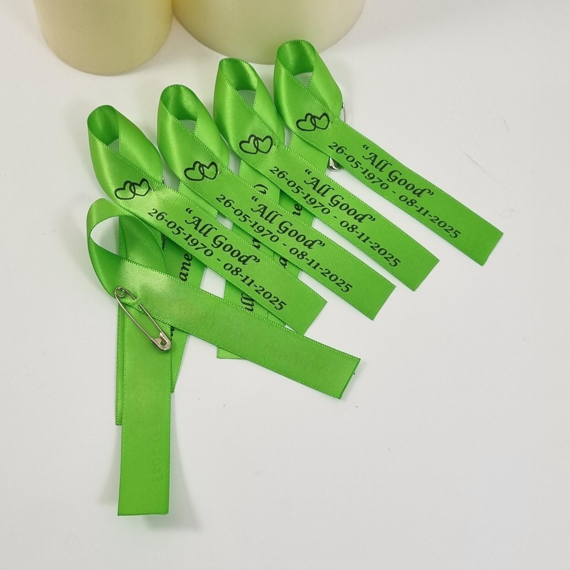 green funeral ribbons