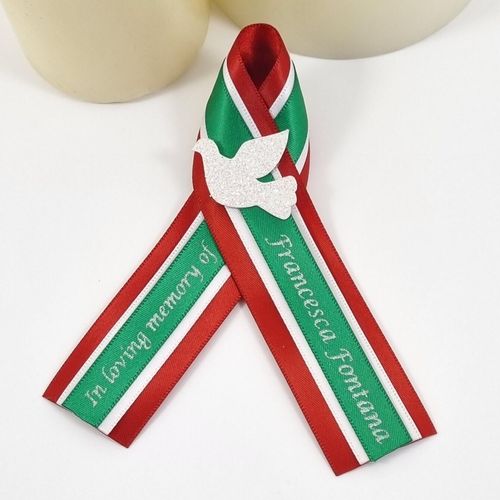 Italian Memorial ribbon with white dove in colours of the flag of Italy