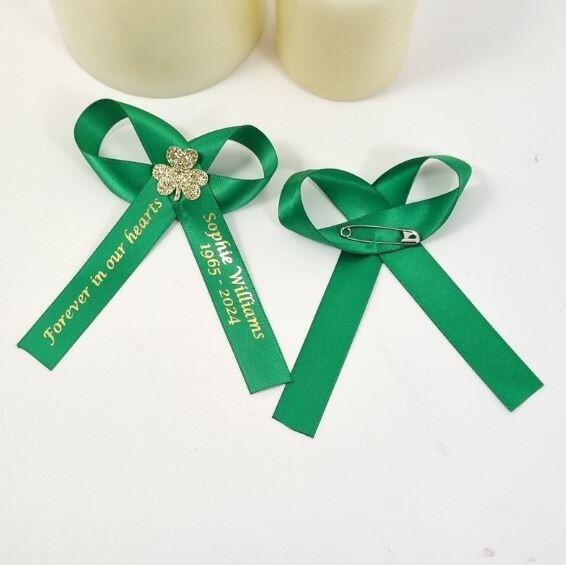 Emerald green and gold Shamrock Funeral ribbon
